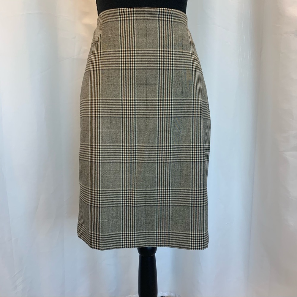 THE Limited brown black cream plaid check pencil skirt stretchy Sz 8 - Picture 3 of 14